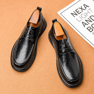 Dress Shoes Men Leather Perforated Breathable Lace-Up Formal Office <b>Work</b> Commuter Black Full Grain Cowhide Summer Autumn Winter - Product Image 3