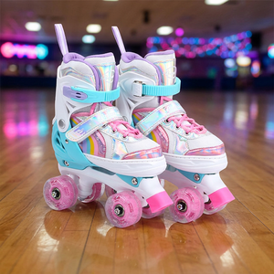 Patins à roulettes pour enfants, double rangée de roues, quatre roues, roses, lumineux, doublure en mesh, semelle TPR, taille 25-30, fabriqués à Ningbo - Product Image 3