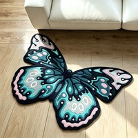 Tapis tufté esthétique en forme de papillon, tapis de sol de luxe bleu rose, tapis décoratif vintage pour chambre à coucher