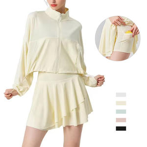 Set da Tennis Fitness sportivo per donna giacca traspirante con cerniera e gonna a pieghe abbigliamento sportivo personalizzato Yoga - Product Image 1