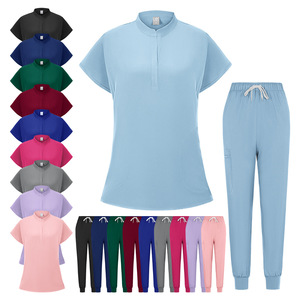 Women's Plus Size Work Uniform Split Set Moisture Wicking Solid Color Casual Summer Clothes For Doctors Nurses Beauty Salons - Product Image 2