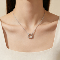 Collier pendentif double anneau en argent pur S925, design ajouré minimaliste, petites pierres en zircone cubique, chaîne à maillons