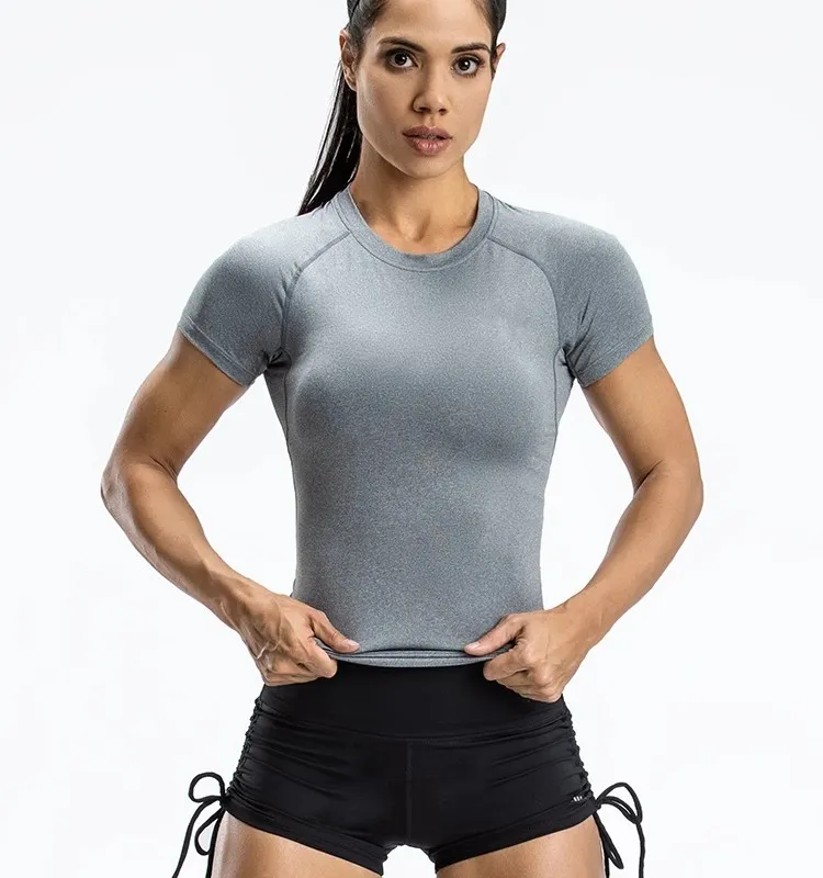 운동 맞춤 원활한 여성용 티셔츠 | 땀을 흘리는 체육관 탑 | 스포티 한 룩 고성능 패브릭