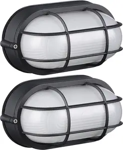 LED Bulk Head Fixture Black Finish Frosted Cover CCT IP44 White Lamp Round Ellipse Shape Wall Light