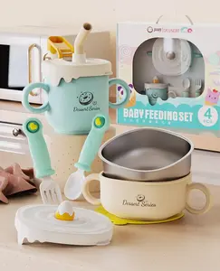 2023 Hot Selling BPA Free Custom Logo Kids Baby Feeding Set Suction Bowl Baby Cutlery Spoon Set Baby Gifts Set