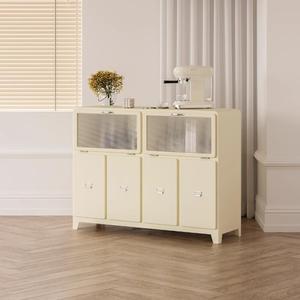 Minimalist Retro Style Coffee Cabinet <b>Sideboard</b> 4 Compartments Creamy White Living Room Storage Cabinet Multifunctional - Product Image 1