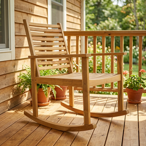 Meilleures ventes - Ensemble de chaises à bascule modernes de qualité supérieure en bois d'acacia avec table d'appoint - 3 pièces - Meubles de jardin et de terrasse d'extérieur - Product Image 5