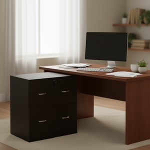 Armoire de classement verticale à 2 tiroirs, format A4, pour bureau à domicile, avec clés de verrouillage et barre de suspension, design contemporain, matériau MDF - Product Image 2