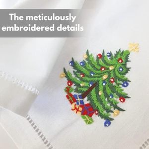 Serviette brodée d'arbre de Noël faite à la main pur coton carré salle à manger lin lavable en machine serviette en tissu <span class=keywords><strong>grand</strong></span> cadeau - Product Image 4