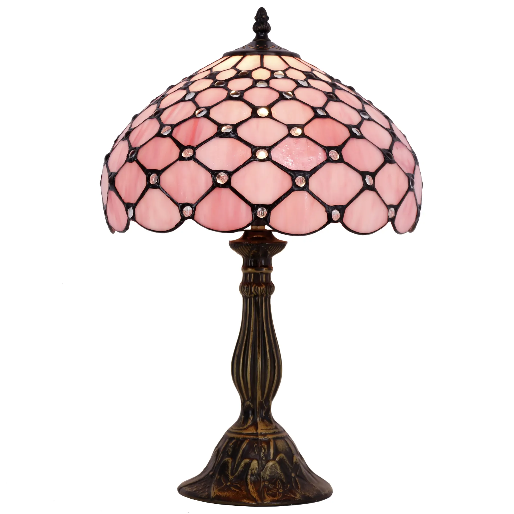 12X18 Pouces Vitrail Lampes De Lecture Bibliothèque Antique Rose Perle Perle Style Tiffany Lampe De Table Usine En Gros Lumière