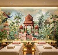 Papier peint mural tropical personnalisé avec paon, style rétro, pour la décoration des murs de palais, de pavillons, d'hôtels, de resorts et de spas