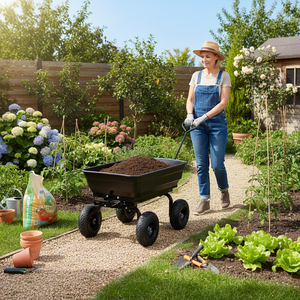 Chariot de jardin robuste en polyéthylène de haute qualité OEM/ODM avec mécanisme de basculement breveté pour le transport de paillis et de bois de chauffage - Modèle GARPYC000 - Product Image 4