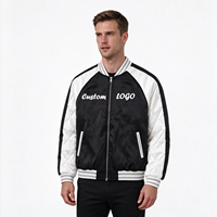 Veste de baseball pour homme personnalisée, style Y2K gothique streetwear, noir et blanc, matelassée en satin, avec broderie personnalisée