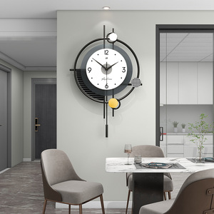 Horloge murale silencieuse à quartz de style nordique minimaliste, à aiguille oscillante, design Art Déco atmosphérique pour la décoration de la maison et du salon - Product Image 3