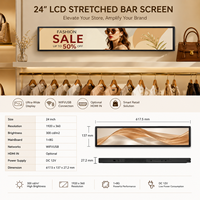 Pantalla LCD Ultra Ancha de 24 Pulgadas, Señalización Digital con WiFi, USB y RJ45 para Publicidad en Estantes de Supermercados