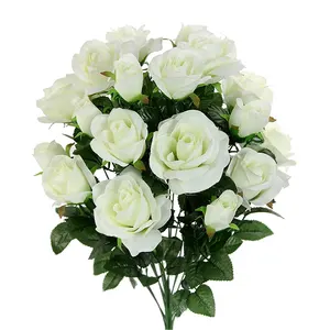 18 Hastes Artificiais Rose Buds Mixed Flower Bush Silk Rose Flores Nupcial Bouquet Casamento Home Decorações