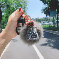 À la mode Nouvelle Fourrure De Renard Balle Chapeau En Peluche Porte-clés Sac Voiture Asseccories Pompon Balle Clé chaîne pour Fille (KC320C)