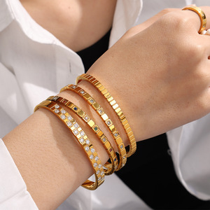 Geometric Gold Plated <b>Bracelets</b> With <b>Crystal</b> Rhinestones Unisex Jewelry - Product Image 4