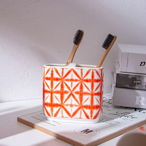 エコフレンドリークラシックデザインバスルームセットセラミック6個セットデカールオレンジバスルームアクセサリーセット - Product Image 3