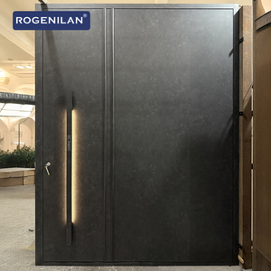 Puerta de Entrada de Seguridad de Aluminio Rogenilan con Textura de Piedra Negra, Puertas Pivotantes Exteriores para Casas - Product Image 1