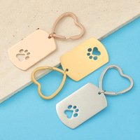 Porte-clés en acier inoxydable avec pendentif en forme de patte creuse, gravure personnalisée, anneau fendu en forme de cœur, pendentif métallique vierge, logo personnalisé, accessoire souvenir