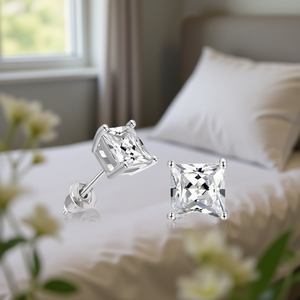 Eleganti Orecchini a Perno con Zirconi Taglio Principessa 6mm Quadrati in Lega Placcata Rodio Gioielli Classici da Donna Regalo di Moda - Product Image 2