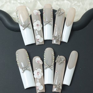 Uñas postizas de lujo de acrílico, largas, color rosa, con cobertura completa, hechas a mano, con pedrería de estrellas, precio de fábrica, venta al por mayor. - Product Image 6