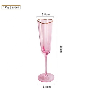 Luxury Heart Shaped Pink Gold Rim Champagne Flutes Romantic <strong>Rose</strong> Gold Stemware Wine Glasses Goblets for Wedding Valentine's Day - Product Image 2