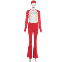 Ensemble de vêtements Y2K personnalisés pour femmes, 3 pièces, ensemble de yoga et de fitness, ensemble de vêtements de détente, manches longues et pantalon évasé pour femmes, avec bandeau