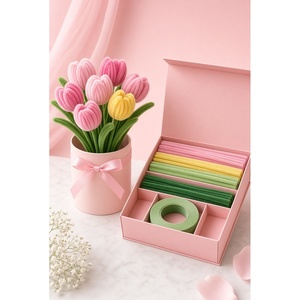 Kit de Manualidades con Tallos de Chenilla para Arreglos Florales, en Rosa, Verde, Amarillo y Blanco - Product Image 4
