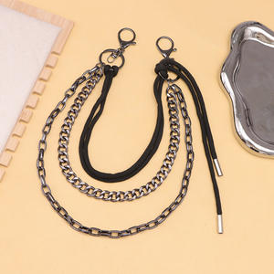 Black <b>Rope</b> Waist <b>Chain</b> With Metal <b>Chains</b> For Pants Hip Hop Style Daily Wear Zinc Alloy Material Multiple Belt Loops - Product Image 4