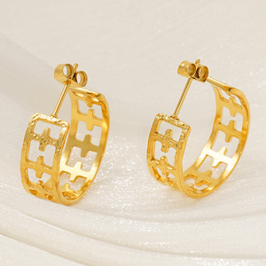 ZOGXIN Gold Geometric Hoop Earrings Stainless Steel C Shape For Women Fashion Jewelry - Product Image 3