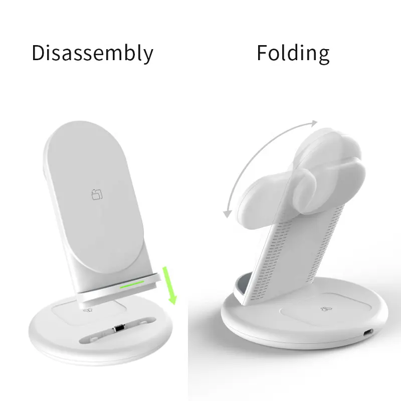 3 in 1 fast wireless charging portable phone holder stand with Electric wireless Desktop Charger Qi phone stand wireless charger