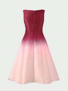 Abito <span class=keywords><strong>da</strong></span> sera midi in raso sfumato rosso e rosa 2026 personalizzato <span class=keywords><strong>da</strong></span> fabbrica ODM OEM, senza maniche, scollo a barca, vestibilità aderente e svasata, <span class=keywords><strong>da</strong></span> donna - Product Image 2