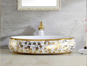 Lavabos en céramique plaqués or faits à la main à Chaozhou KD-03GBG pour salle de bain, lavabo à main en forme d'œuf charmant sur le plan de travail - Product Image 5