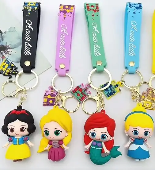 Ruunjoy Princess Snow White Elsa Anime Cartoon Pendant Keychain Holder Car Keyring Mobile Phone Bag Hanging Jewelry Kids Gifts