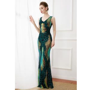 Вечернее платье макси с глубоким V-образным вырезом, расшитое пайетками, из бархата, в стиле «русалка», роскошное, для выпускного вечера, винтажное, с завышенной талией, в стиле ампир - Product Image 2