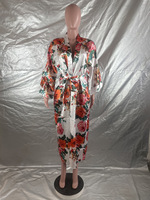 Cardigan long décontracté en tissu imitation soie avec ceinture, collection automne 2026, vêtement africain, kimono imprimé floral tendance pour femme