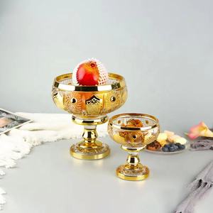 Bandeja de vidro de cristal dourado, bandeja eletrônica de cobertura com pés cobertos, tigela de frutas, suporte de sobremesa, decoração em atacado - Product Image 3