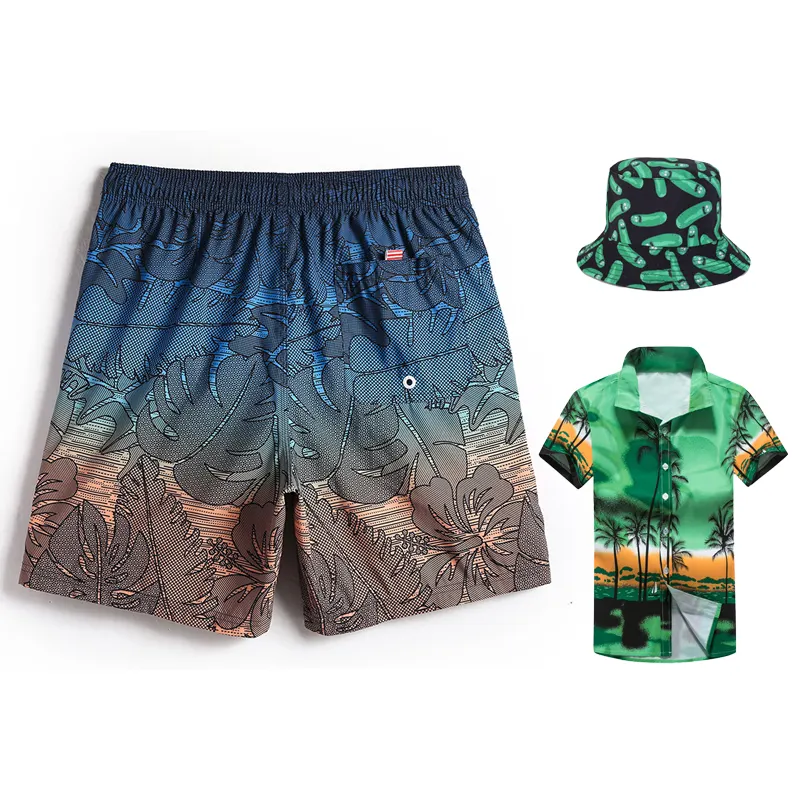 Short de plage unisexe, logo personnalisé, chapeau de pêche, bob imprimé, maillot de bain, chemises hawaïennes, été,