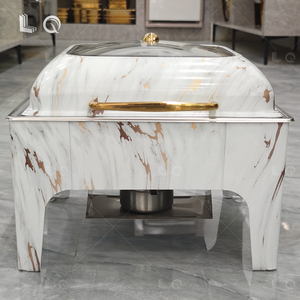 Luxury 6L Marble Pattern Gold Stainless Steel Catering Set Wedding Buffet <strong>Server</strong> Divided Inner Chafing Dish <strong>Food</strong> Display Stand - Product Image 1