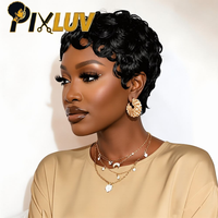 Perruque courte coupe pixie en cheveux humains, perruque sans colle coupe pixie avec ondulations au doigt, fournisseurs de perruques courtes coupe pixie en cheveux indiens bruts, vente en gros de perruques courtes coupe pixie en cheveux humains