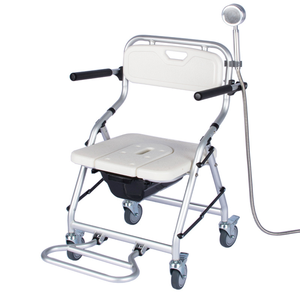 Chaise roulante de douche pliante Equipement médical <span class=keywords><strong>pour</strong></span> personnes âgées handicapées Commode en aluminium Fournitures de thérapie de réadaptation - Product Image 1
