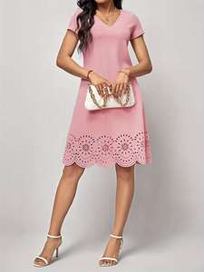 Áo chui đầu nữ cổ chữ V đốt hoa thanh lịch Vestido de Fiesta Para mujer váy dệt kim ngắn tay - Product Image 6