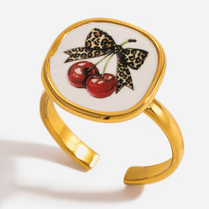 Cherry Print <b>Open</b> <b>Ring</b> Gold Tone Women's Fashion Jewelry Gift - Product Image 1