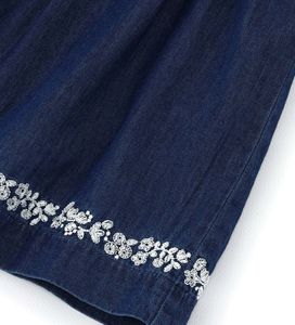 Robe-<span class=keywords><strong>jupe</strong></span> en jean d'été à motif floral pour filles, fabrication ODM, teinture unie, volants pour enfants - Product Image 5