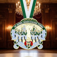 Médaille d'anniversaire du club de carnaval allemand, plaquée or 3D, émail souple, alliage de zinc moulé sous pression, médaille de récompense jubilé personnalisée