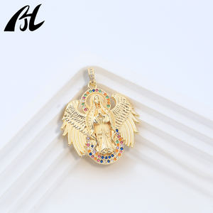 قلادة العذراء مريم ذات الأجنحة الذهبية C-807، سيدة غوادالوبي مع أجنحة من الأحجار الكريمة الملونة، قلادة ملاك الحماية، هدية مجوهرات - Product Image 6