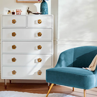 Commode à 6 tiroirs blanche de style européen moderne, fabriquée à la main, avec accents en acier inoxydable, meuble de rangement en bois pour chambre et salon