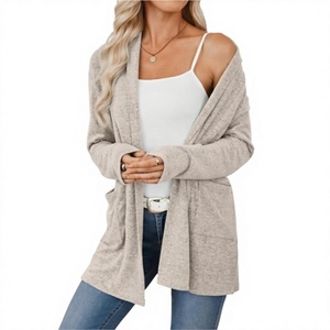 Heather Gray Open Front <b>Women</b> Sweater <b>Cardigan</b> <b>Long</b> Sleeve Knit Cover Up <b>for</b> Casual Lounge Wear - Product Image 5